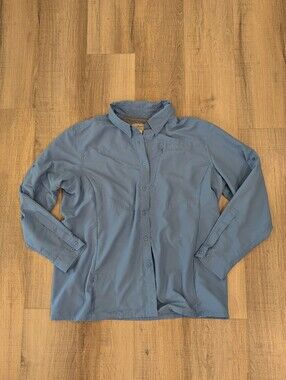 L.L.Bean No Fly Zone Fishing Shirt Womens XL Blue Vented Outdoor Hiking